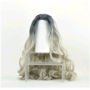 Ash Gray Silver White Ombre Lace Long Wavy Curly Blonde Wig Women Synthetic Hair